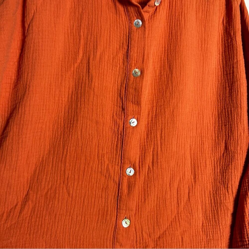 Soft Surroundings Orange Gauzy 100% Cotton Long Sleeve Button Up Shirt Blouse - Picture 3 of 6